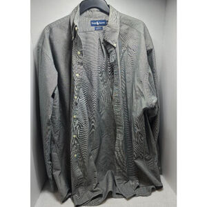 Men's Ralph Lauren Gray White Striped Casual Button Down Shirt XL